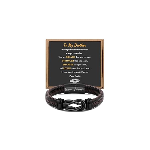 JoycuFF Cuff Bracelets for Men - To My Brother Braided Leather Bracelet with Infinity Knot Engraved Love You Forever Gift for Brother from Sister Birthday Christmas Graduation Thanksgiving