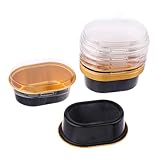 10 tazas de papel de aluminio para cupcakes con tapas, antiadherentes, 68 ml, ovaladas, para postre, suministros para bodas y fiestas