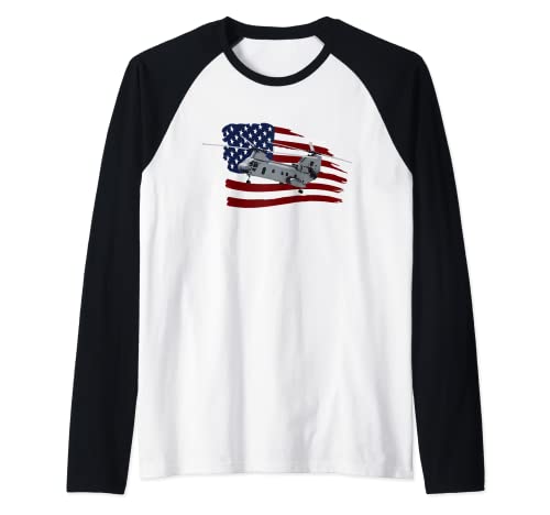 Ch-46 Sea Knight Helicóptero Camiseta Bandera de Estados Unidos Camiseta Manga Raglan
