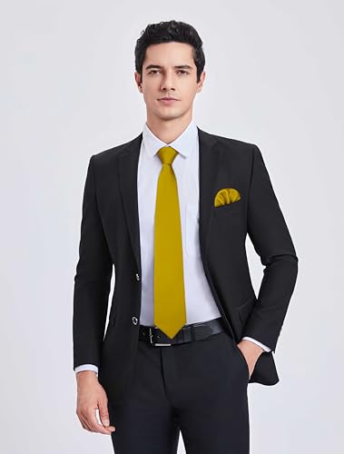 Image of HISDERN Mens Solid Color Ties Formal Satin Necktie and Pocket Square Set Classic Wedding Business Tie & Handkerchief