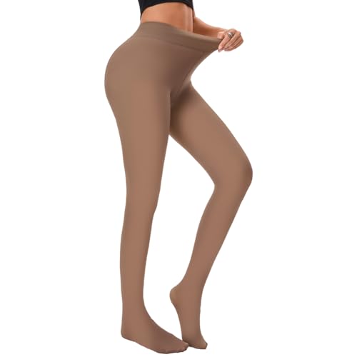 LEYBDER Thermo Strumpfhosen Damen Winter Thermo Leggings Damen Gefütterte Strumpfhose Damen mit Weichem Fleece Futter Wärmende (DE/NL/SE/PL, Alphanumerisch, S, M, Regular, Regular, Kaffee 80g)