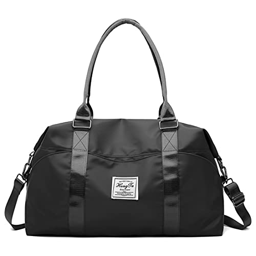 ZUEVI Travel Duffel Bag for Men or Women, Carry on Weekender Overnight Shoulder Bag with Wet Pocket Sports Gym Tote Bag Waterproof (Black) 20