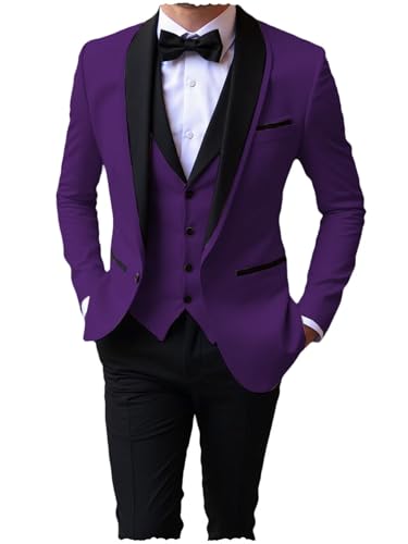 Men's Slim Fit 3 Piece Suit Business Black Lapel Shawl Groom Wedding Prom Tuxedo Suit