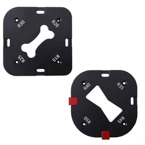 Gabarit d'angle arrondi en alliage d'aluminium avec bloc de limite amovible pour défonceuses à bois, 4 options de rayon R15-R30 et R35-R50, outil de coupe noir 128 x 128 mm