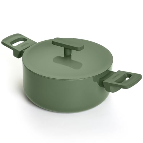 Image of Ember Cookware Arcilla Ceramic Dutch Oven 20 cm, 2.6L with Metallic Lid | 75% Less Oil Usage | Lightweight, Non Toxic Pot | ISI Certified | Ceramic Cookware | Biryani Pot | PFAS & PTFE Free | Green