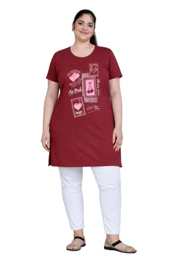 Image of RYSH Women's Printed Cotton Plus Size Longline T-Shirt with Pockets | Cotton fabric - soft longline T-shirt with easy plus-size fit