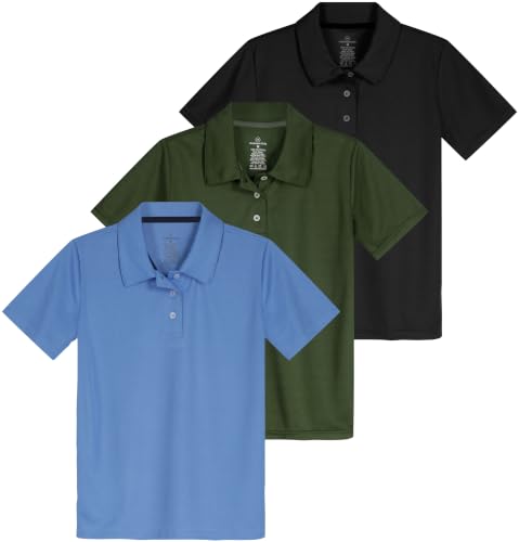 Image of Real Essentials 3 Pack: Girls' Short Sleeve Performance Polo School Uniform(Ages 4-18)
