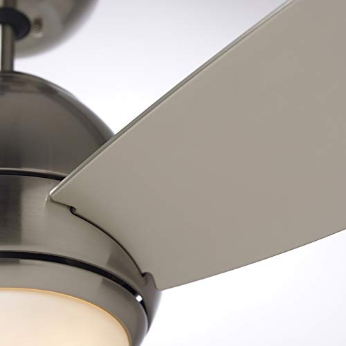 kathy ireland HOME Curva LED Indoor Ceiling Fan with Light Kit | Modern Fixture with Remote Control and Downrod Mount| Dimmable with No-Light Plate Option, Brushed Steel, 52 Inch
