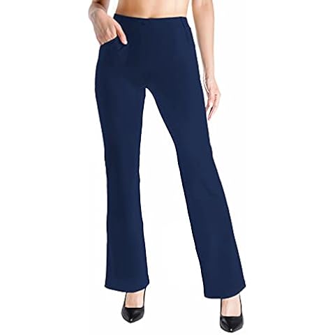 Yogipace,4 Pockets/Belt Loops,Petite Women's Dress Pant Bootcut Yoga Work Pants Slacks Trousers Back Pockets Office Commute Travel, 29",Navy Blue,Size M Cover