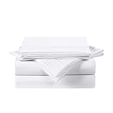 600 Thread Count 100% Cotton Sheets for Queen Size Bed，Queen Cotton Sheet Set Breathable-Soft, 4 Pcs Pure Natural Organic Long-Staple Cotton Bed Sheets, Smoother Than Egyptian Cotton,White Sheets