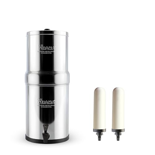 RAMA Gravity Water Filter | 12L Total Capacity (6L Storage) | 304 Stainless Steel Non Electric Water...