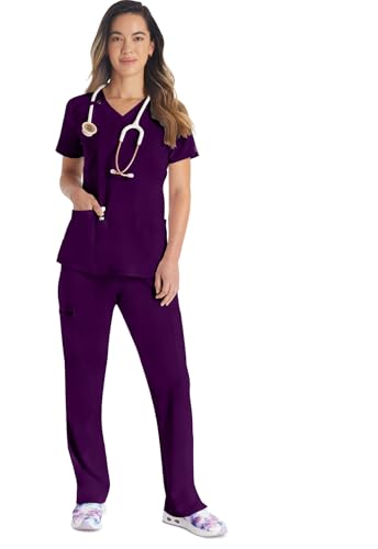 Dickies EDS Essentials Scrubs, V-Neck Womens Tops with Four-Way Stretch and Moisture Wicking DK615, M, Eggplant - image 7