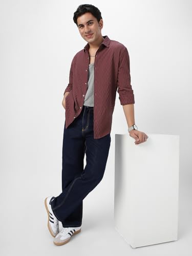 Image of Urbano Fashion Men's Cotton Full Sleeve Regular Fit Textured Shirt with Spread Collar