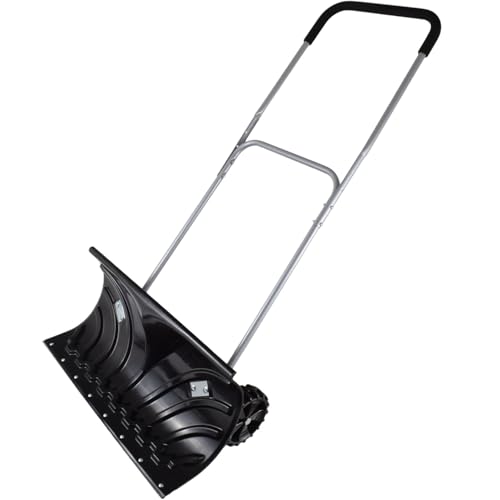 Agora-Tec® Schneeschieber mit Rädern 66 cm Mobile – fahrbarer Schneeräumer mit extra breitem Kunststoffblatt & schwenkbarem Doppel-Stahlstiel mit Softgriff