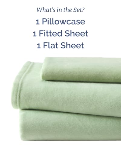Image of Fleece Sheets Twin Size Set - 3-Piece Velvet Flannel Sheet Set - Sage Green