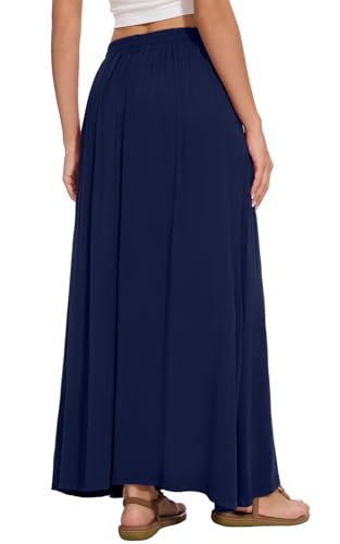 Image of Womens Maxi A-line Long Skirt Casual 2026 Elastic High Waist Flowy Skirts with Pockets