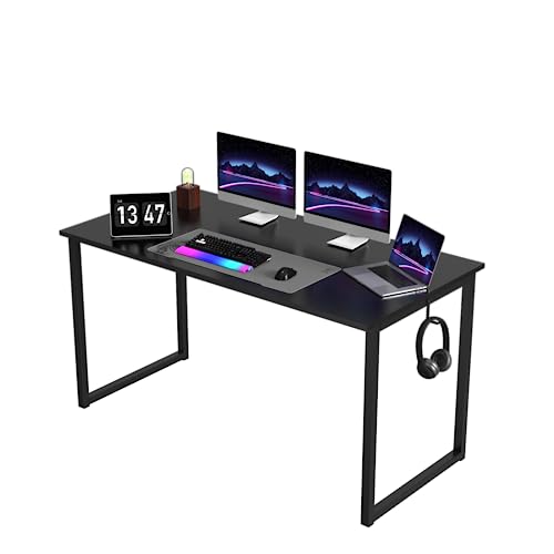SANODESK FD 160x60x75cm Computertisch Gaming Schreibtisch Esstisch Computer Schreibtisch Home Office Esszimmertisch PC Laptop Tisch Schreibtisch mit Kopfhörerhalter ohne Schrank Schwarz…