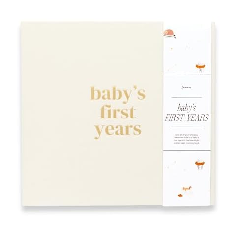 Lamare Baby Memory Book - Baby’s First Year Book, Linen Baby Book Keepsake, Baby Journal, Baby First Year Baby Keepsake Book, Childhood Memory Book with Pocket for Modern Families Cover