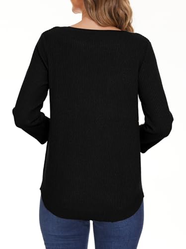 Women's Casual 3/4 Sleeve Solid Color Crew Neck Loose Pullover Knit Sweaters Tops4