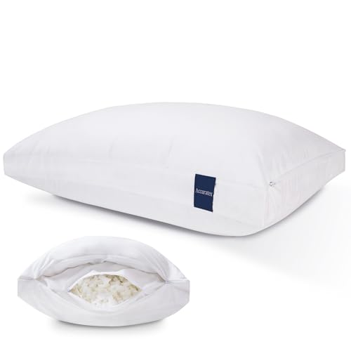 ACCURATEX Hybrid Pillow for Sleeping, Adjustable Shredded Memory Foam Pillow Core with Fluffy Down Alternative Fill Removable Cotton Cover,for Side,Back,Stomach Sleepers,Standard Size White