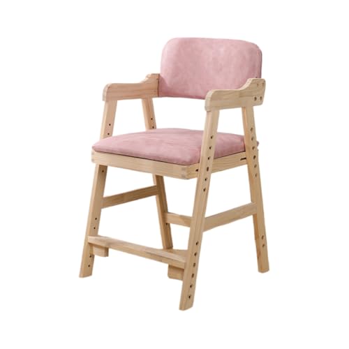 LPYROSE 子供用 学習ハイチェア 高さ調節可能 足置き付き 頑丈デザイン デスクチェア キッズチェア 小学生向け 天然木風 (ピンク)