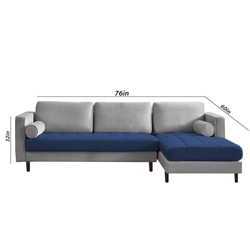 Image of Lezra RHS 4 Seater L Shape Sofa Set for Living Room (Blue Grey Fabric) Premium Fabric Sofa