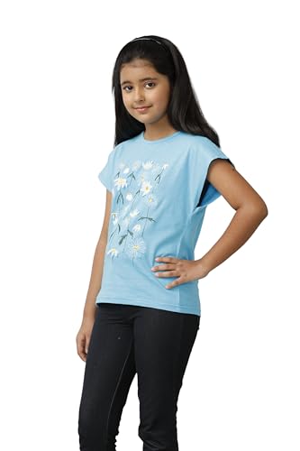 Image of Girls Cotton Tops Collection - Round Neck, Crop Top, Full & Half Sleeve, Drop Shoulder, Ruffle Sleeve, Graphic Printed, Embroidered & Slub Knit Styles, Soft Breathable Fabric for Kids Casual Wear