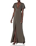 Halston Heritage Women's Flutter Short Sleeve Deep V Wrap Jersey Gown, sage, Medium
