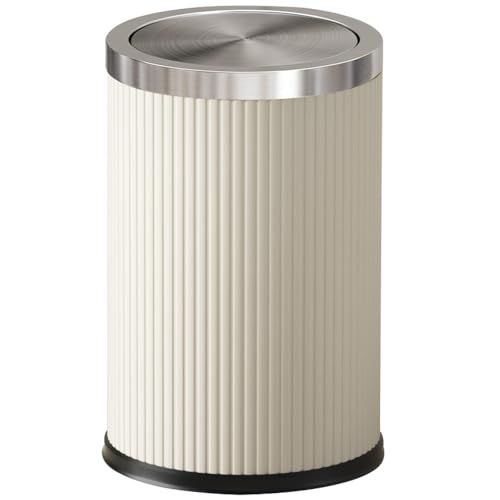 Image of 9L /2.3GAL Small Trash Can with Swing Lid,Fancy Gold Waste Paper Baskets for Bathrooms,Gold Trash Can for Bathroom,Bedroom, Powder Room,Office,Laundry Room (9L-White Stripe)