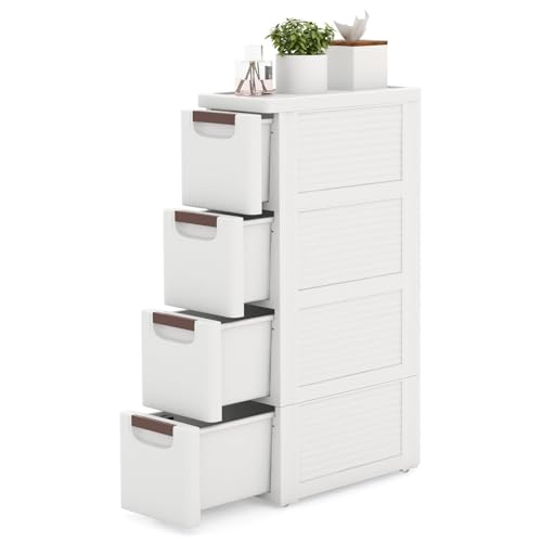 Byroce Slim Storage Drawers, Plastic Organizers w/Hidden Wheels for School Supplies, Crafts, Files & Towels, Under Table Rolling Cart for Dorm, Home & Office (7.5