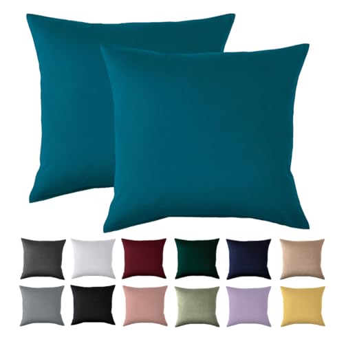 Beqnat Kissenbezug 40x40 2er Set - Kopfkissenbezug 40 x 40 cm Petrol Für...