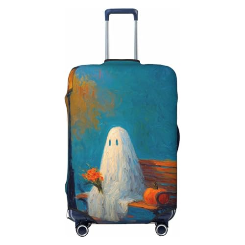 Street Bench White Ghost Holding Flowers Elastic Travel Luggage Covers Dustproof Scratch-Resistant Suitcase Protector Fit 22-24 Inch