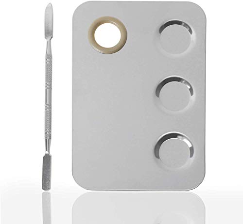 Makeup Palette, KissDate Stainless Steel Cosmetic Artist Mixing Palette with Spatula Tool for Nail Art Eye Shadow Eyelash Mixing Foundation (Silver)