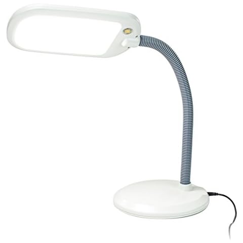 HomeConcept LED Desk Lamp Bright-Reader Full Spectrum Hi-Output 2,100 LUX, Dimmable, Energy Efficient 12w, 6,400k (for Paperwork, Reading, Knitting) Almond Color with Grey Adjustable Goose-Neck Cover
