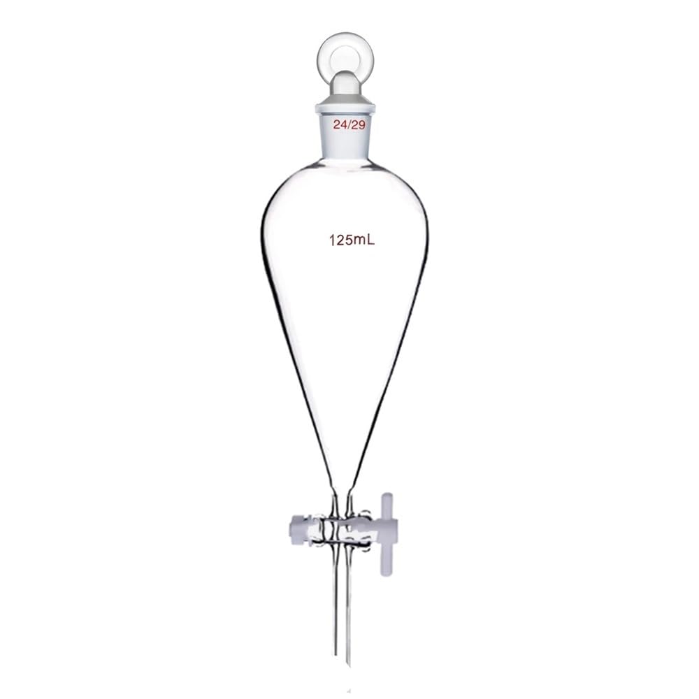 Embudo de separación de vidrio 24/29 de 125 ml, tubo de goteo, cristalería de laboratorio de PTFE