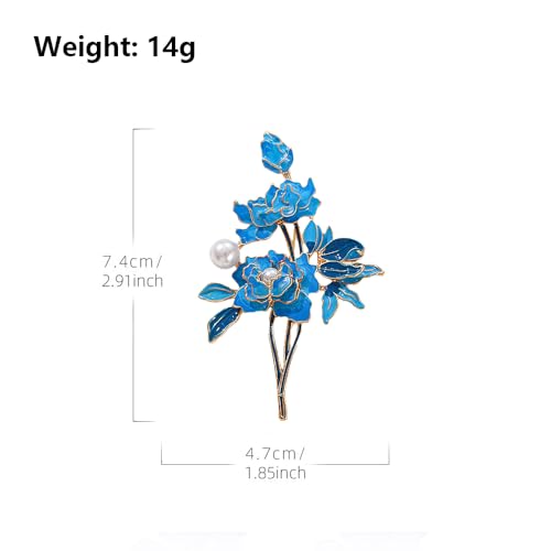 Image of Dainty Flower Brooch Pin for Women Graceful Peony Pearl Enamel Badge Lapel Pin Brightly Colored Corsage Pin Chic Banquet Party Jewelry Dress Accessories Gift