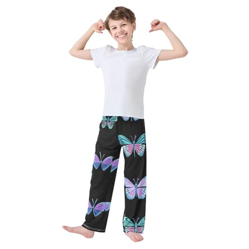 Butterfly Pattern Boys Long Pants Soft Trousers Elastic Waist Kids Lounge Bottoms with Pockets S-XL3