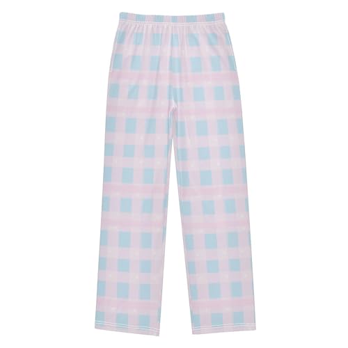 Boys' Pants Pink Blue Plaid Long Bottoms Jogger Pants Elastic Waist Trousers with Pockets S-XL