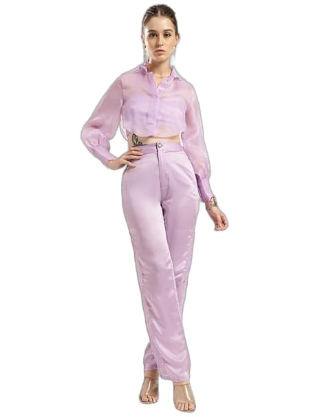 Women's 3 Lilac Serenity Embellished Set Blazer Set || Open Front Single Relaxed Fit Collared Neck || Long Sleeve Blazer and Solid Short Top Pants Suit Sets || Co-ord Set for Women & Girls-image-33