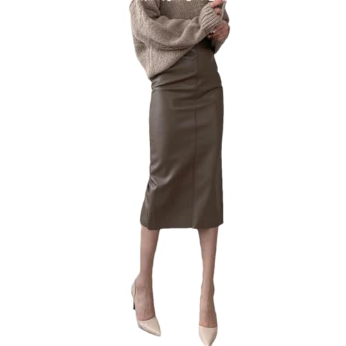 Pulcykp Faux Leather PU Midi Skirts Women Club Party High