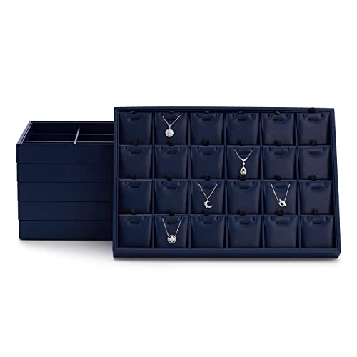 Oirlv PU Leather Jewellery Tray Stackable Jewellery Tray Jewellery Organiser Tray with Removable Inserts Cards for Necklace Display and Storage - Image 2
