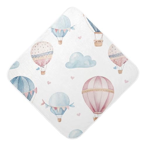 Image of Watercolor Hot Air Balloon Baby Towel Ultra Soft Hooded Towels for Babies - Ultra Absorbent Cotton Bath Towels 30x30 Inch