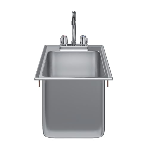 Image of Stainless Steel 1 Compartment Drop-In Sink Bowl 10 in. x 14 in. x 10 in. With Faucet