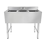 Profeeshaw NSF 3 Compartment Sink Commercial of Stainless Steel with 10'' x 14'' x 10'' Bowl Bar Uti