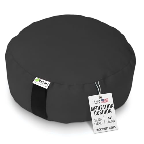 BEAN PRODUCTS Zafu Meditation Pillows for Sitting on Floor Yoga Cushion Cotton/Buckwheat fill Yoga Pillow Zafu Meditation Cushion Zen Kneeling Prayer Pad- MADE IN USA - 14 ROUND - BLACK