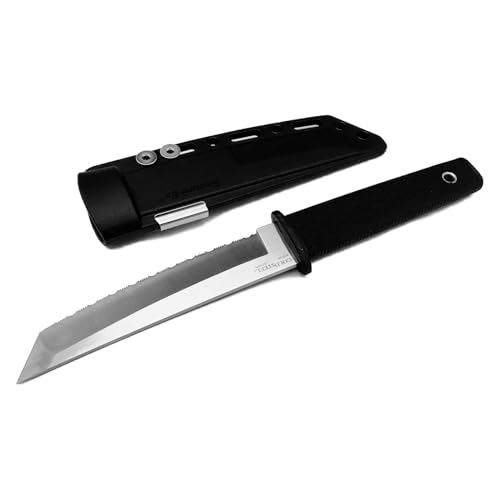Image of Cold Steel Kobun Serrated 5.5 inch Japanese AUS8A Stainless Steel American Tanto Shape Fixed Blade Tactical Hunting Knife, Ergonomic Kray-Ex Handle, Secure-Ex Sheath