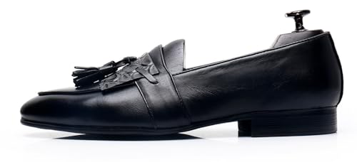 Santimon Men's Genuine Leather Tassel Loafers - Slip-On Dress Shoes for Casual, Business, Wedding & Prom - Modern Penny Loafers for Suits & Tuxedos2