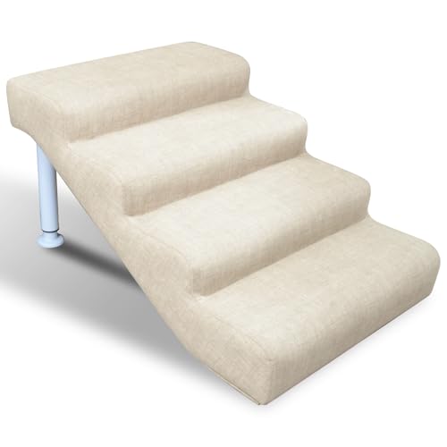 Linen Faux Leather Dog Stairs for Bed, 19.7