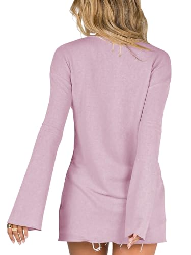 Image of Saodimallsu Women Deep V Neck Cardigan Button Down Flare Long Sleeve Loose Open Front Knit Summer Lightweight Shirts