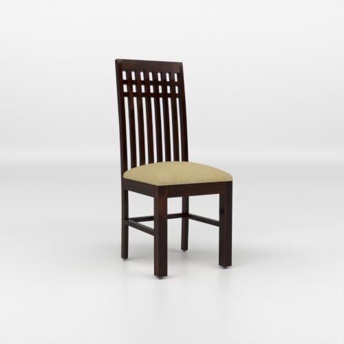 Image of Solid Sheesham Wood Dining Chair Set of 2 | Premium Wooden Dining Chairs with Cushioned Seat | Elegant Vertical Slatted Backrest | Heavy Duty Dining Table Chairs for Kitchen
